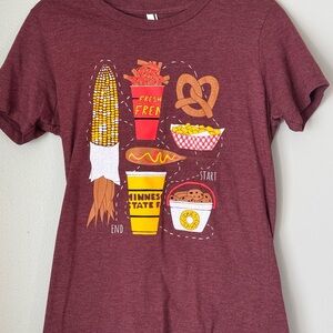 Maroon Graphic Tee with Food Print